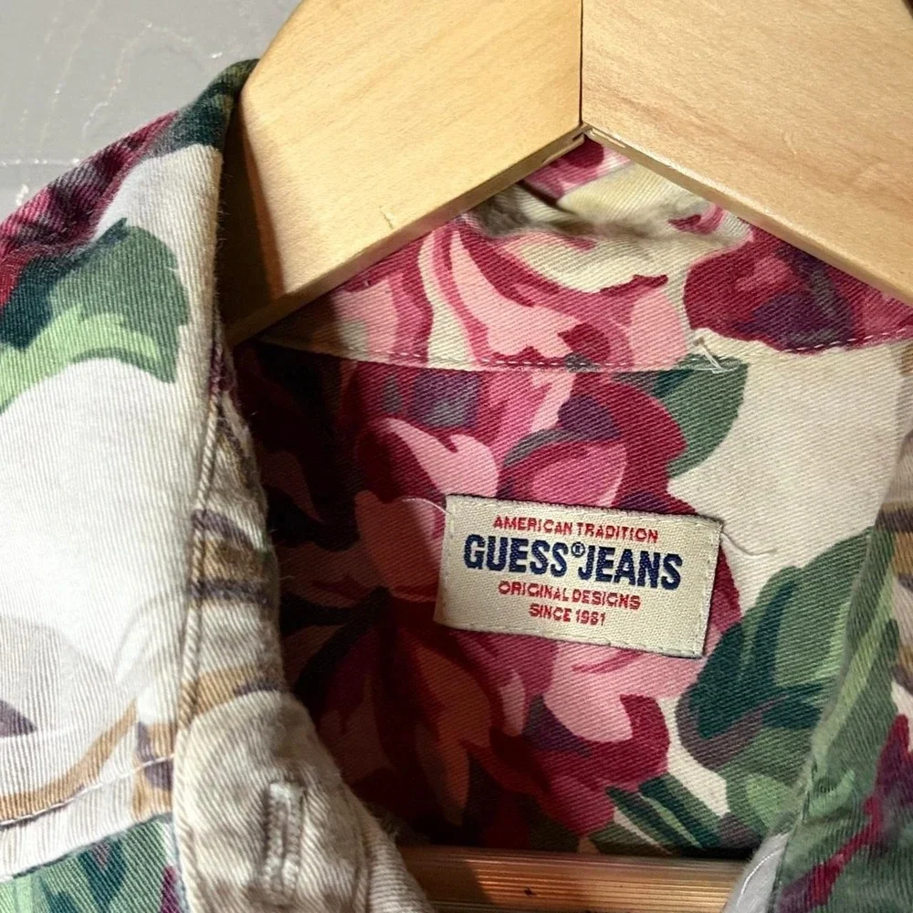Vintage Guess Jeans Floral Rose Button Up Shirt Women Large Made in USA Y2K 90s